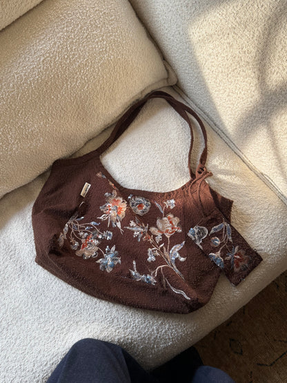 Vintage Floral Embroidered Denim Bag - Lumivault