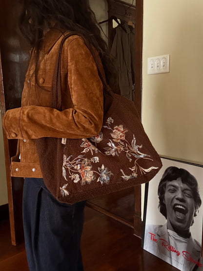 Vintage Floral Embroidered Denim Bag - Lumivault