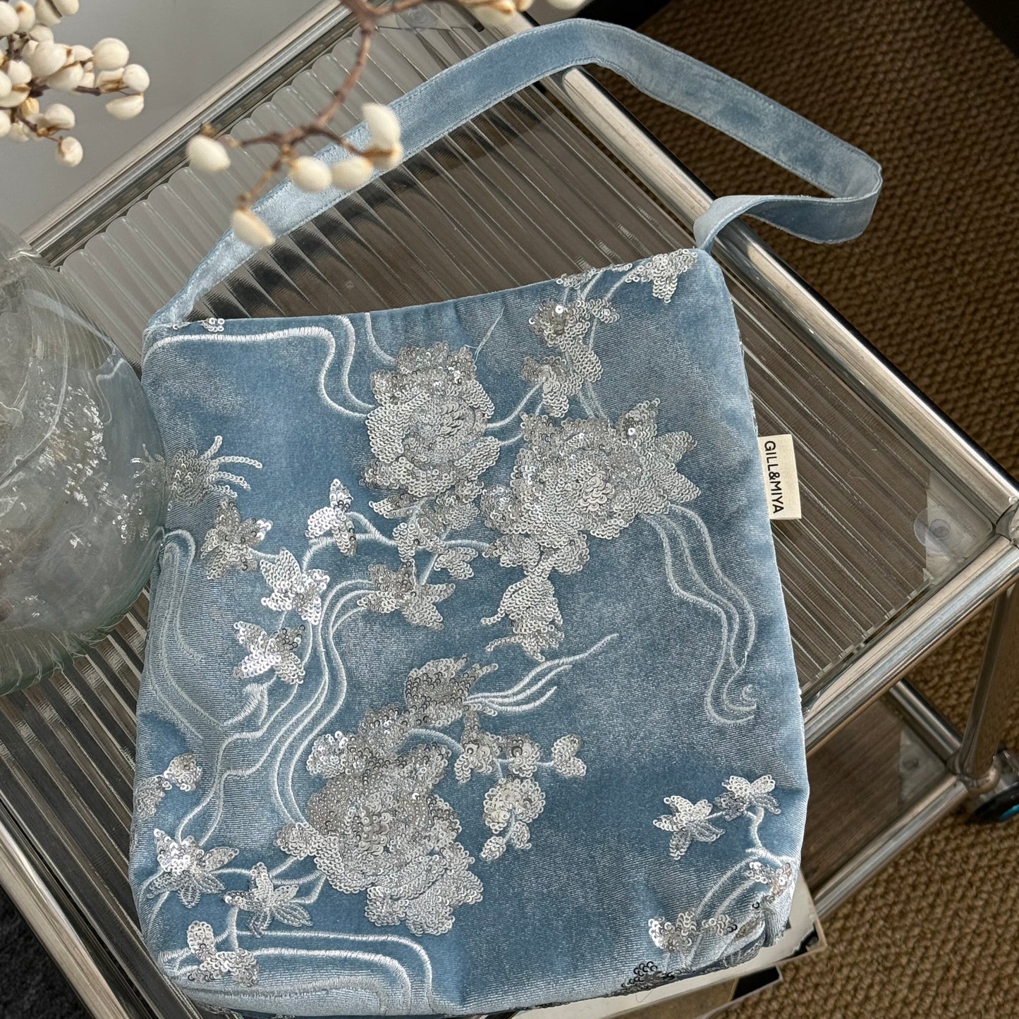 Elegant Sequin Velvet Floral Bag - Lumivault