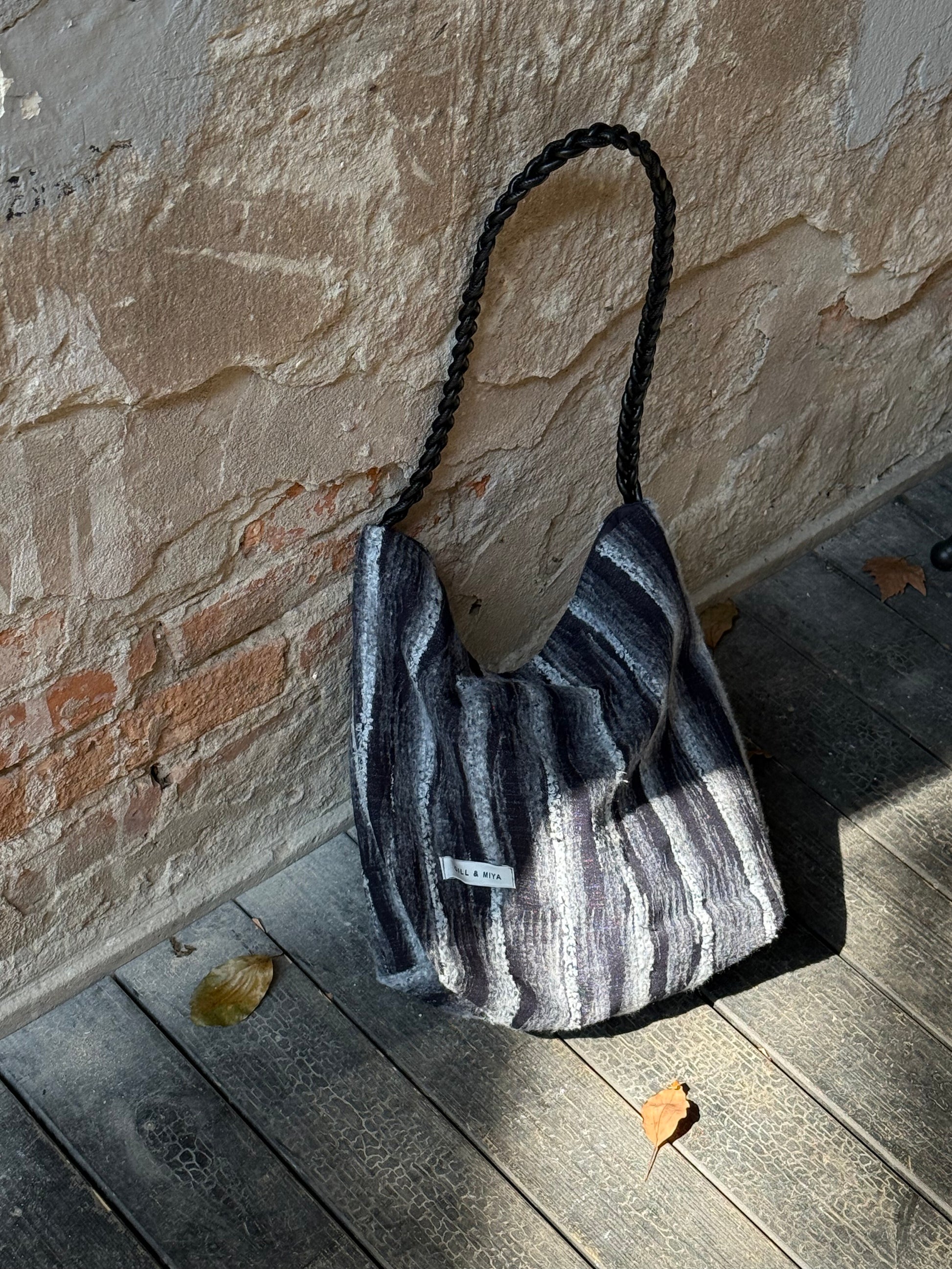 Denim Striped Shoulder Bag - Lumivault
