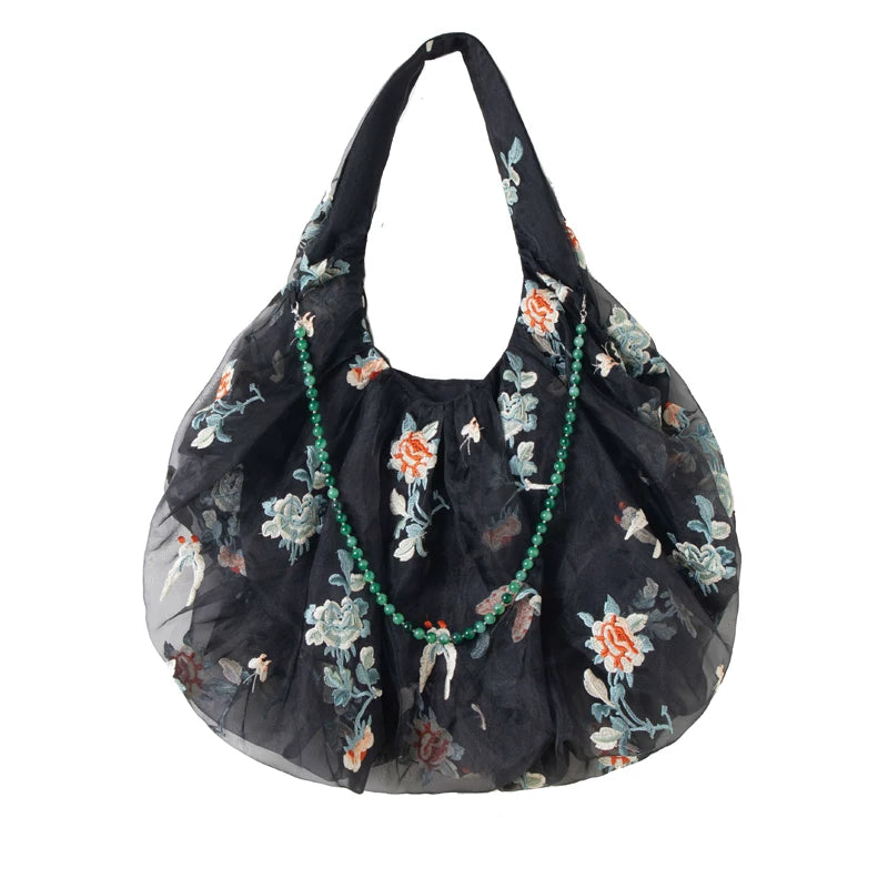 Spring and Summer Embroidery Organza Tote Bag - Lumivault