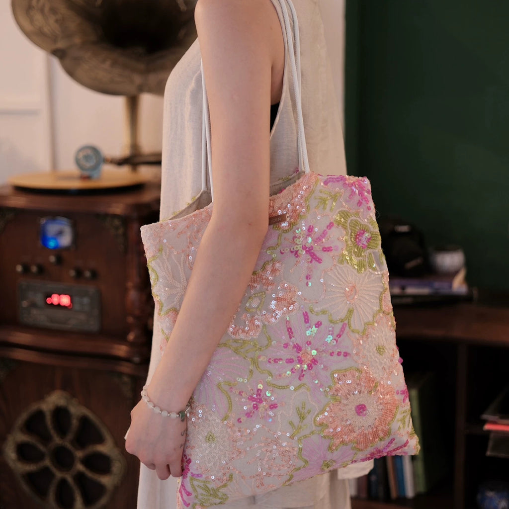 Monet Garden Lace Sequin Tote Bag - Lumivault