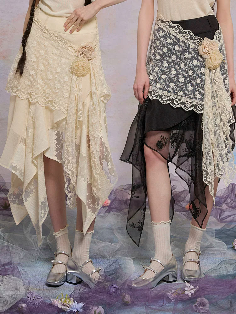 Embroidered Lace A-Line Midi Skirt