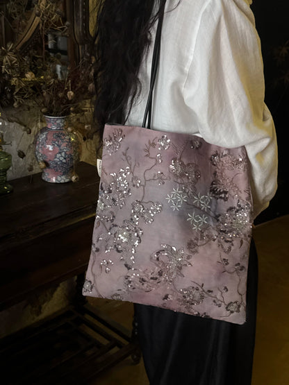 Embroidered Cotton Linen Shoulder Bag - Lumivault