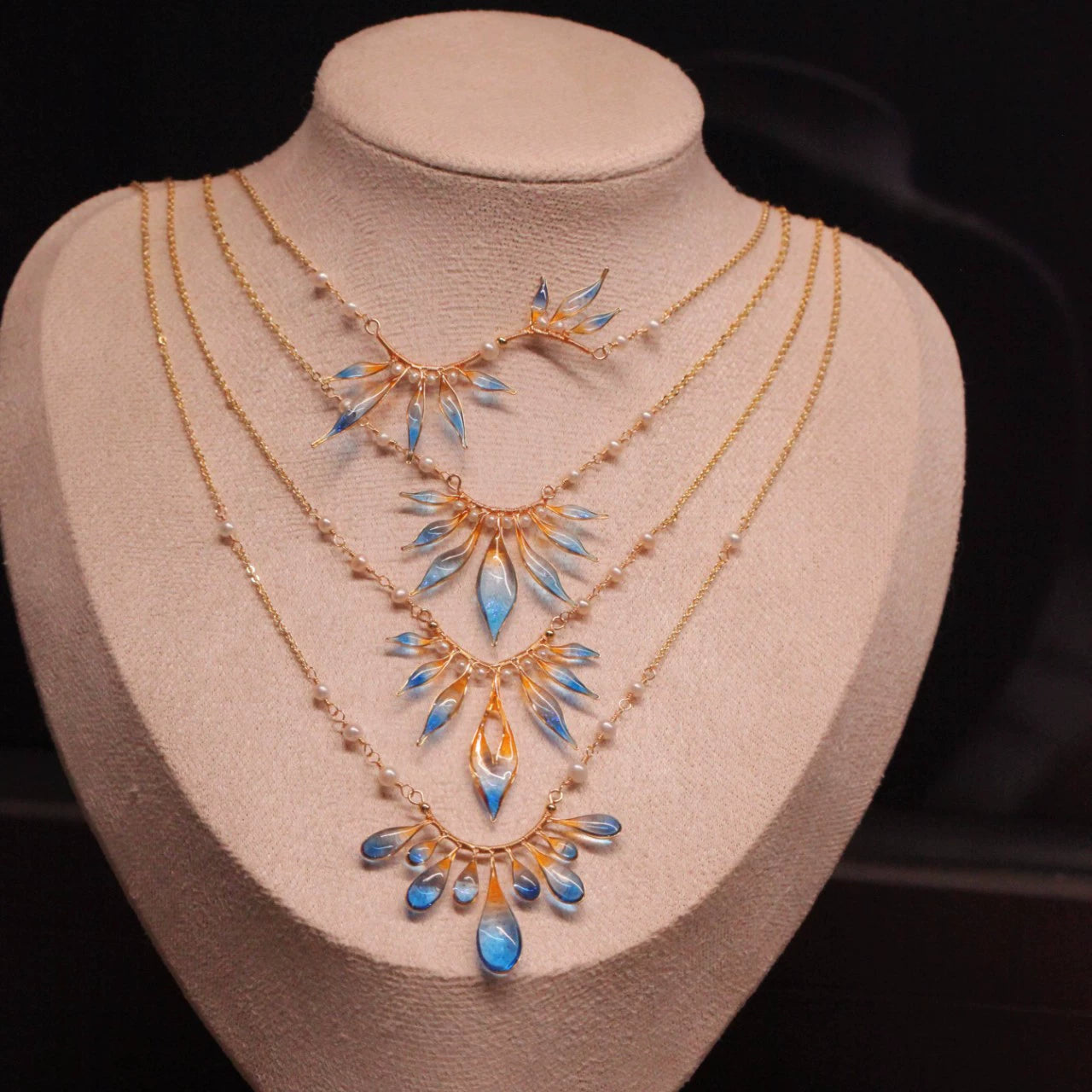 Blue Orange Sea Freshwater Pearl Necklace