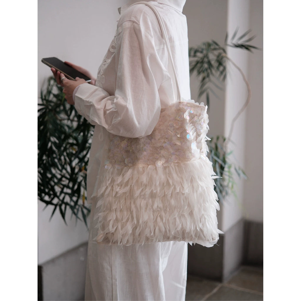 Mermaid Sequin Feather Statement Shoulder Bag - Lumivault