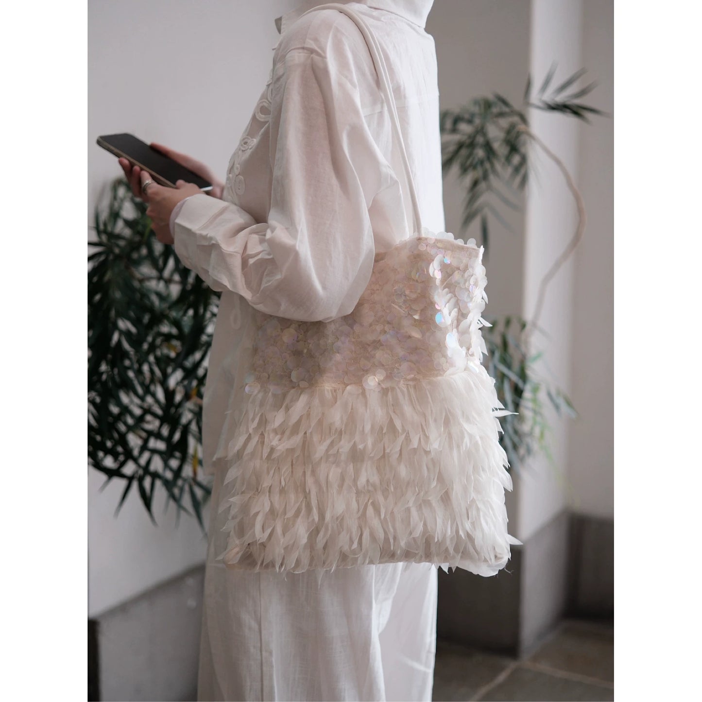 Mermaid Sequin Feather Statement Shoulder Bag - Lumivault