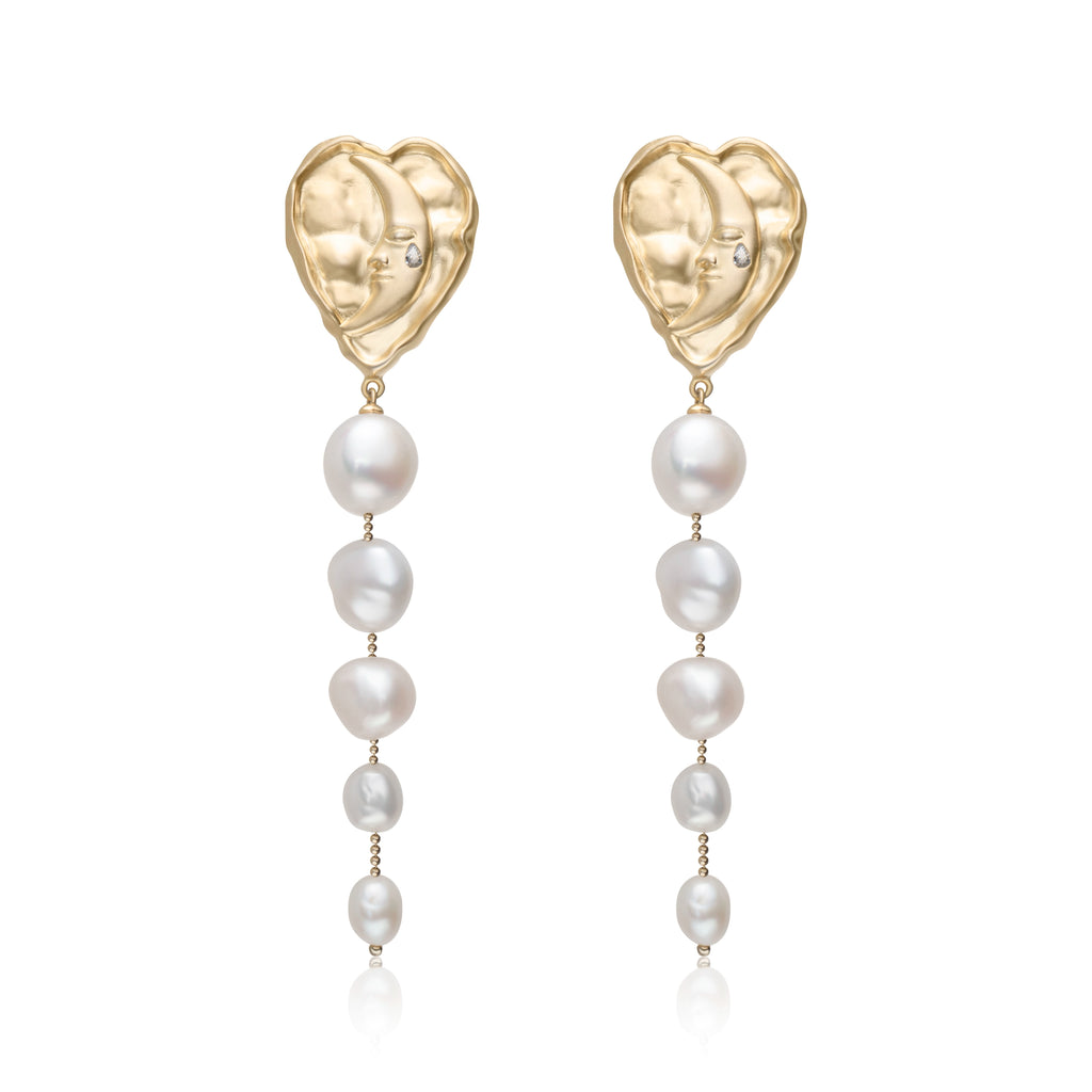Lost in Echo Heart Pearl Earrings,Gold / S,Lumivault.