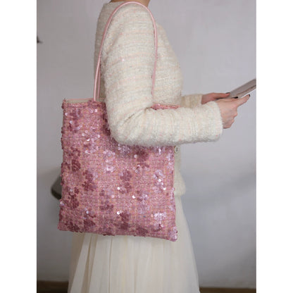 Maison Rose Tweed Sequin Shoulder Bag - Lumivault