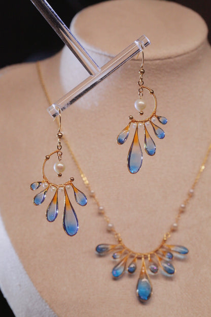 Blue Orange Sea Freshwater Pearl Earrings