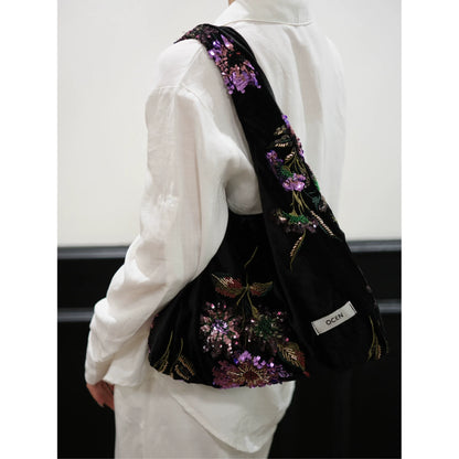 Vintage Black Velvet Hobo Bag - Lumivault
