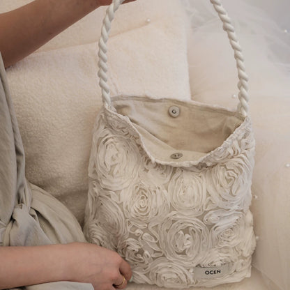 Ivory Rose Floral Shoulder Bag - Lumivault