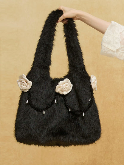Cozy Hand-woven Camellia Plush Tote Bag - Lumivault