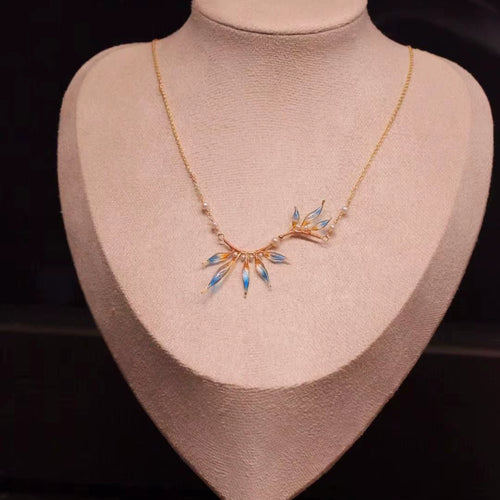 Blue Orange Sea Freshwater Pearl Necklace,Lumivault.
