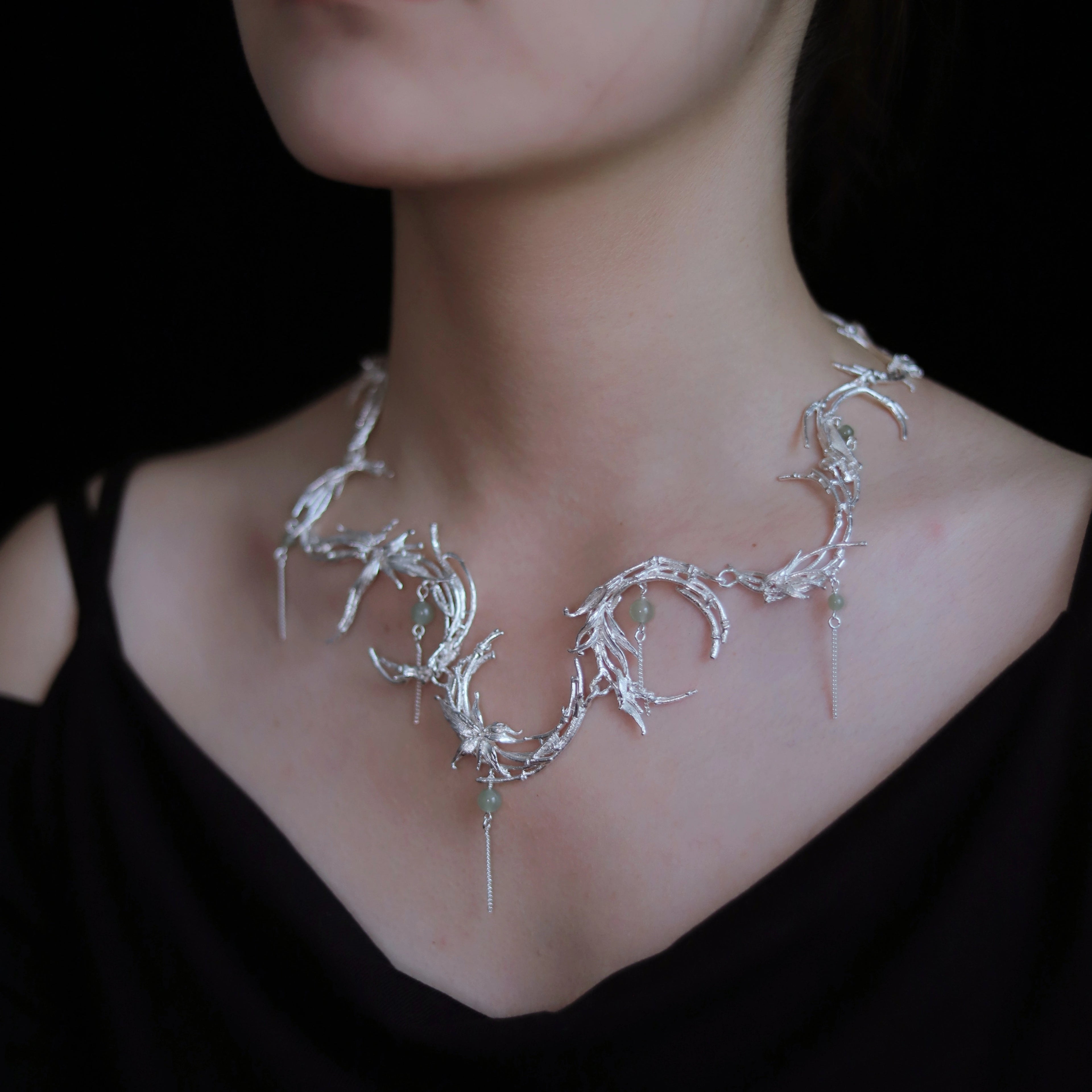 Half Moon Bamboo Silver Necklace,Lumivault.