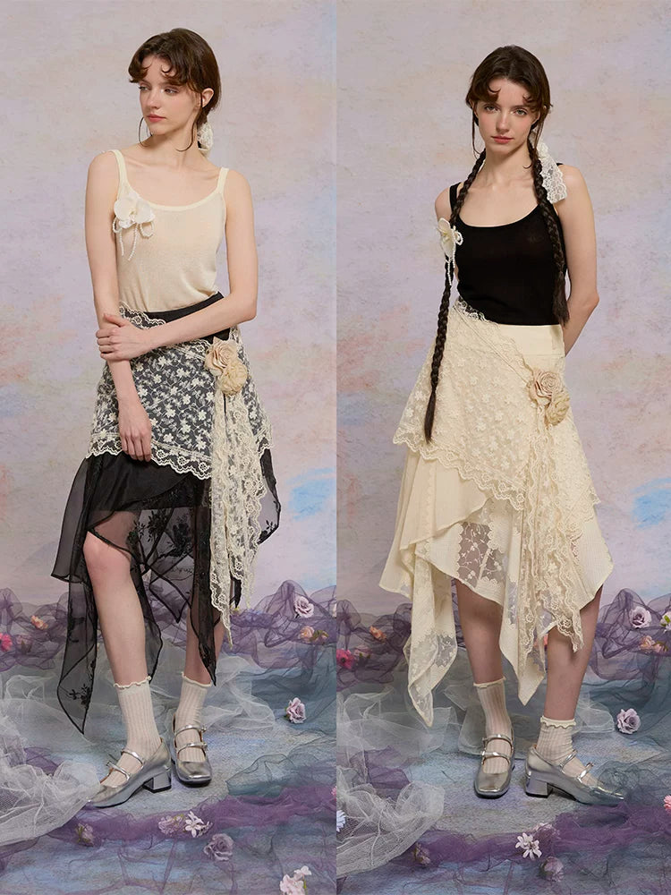 Embroidered Lace A-Line Midi Skirt