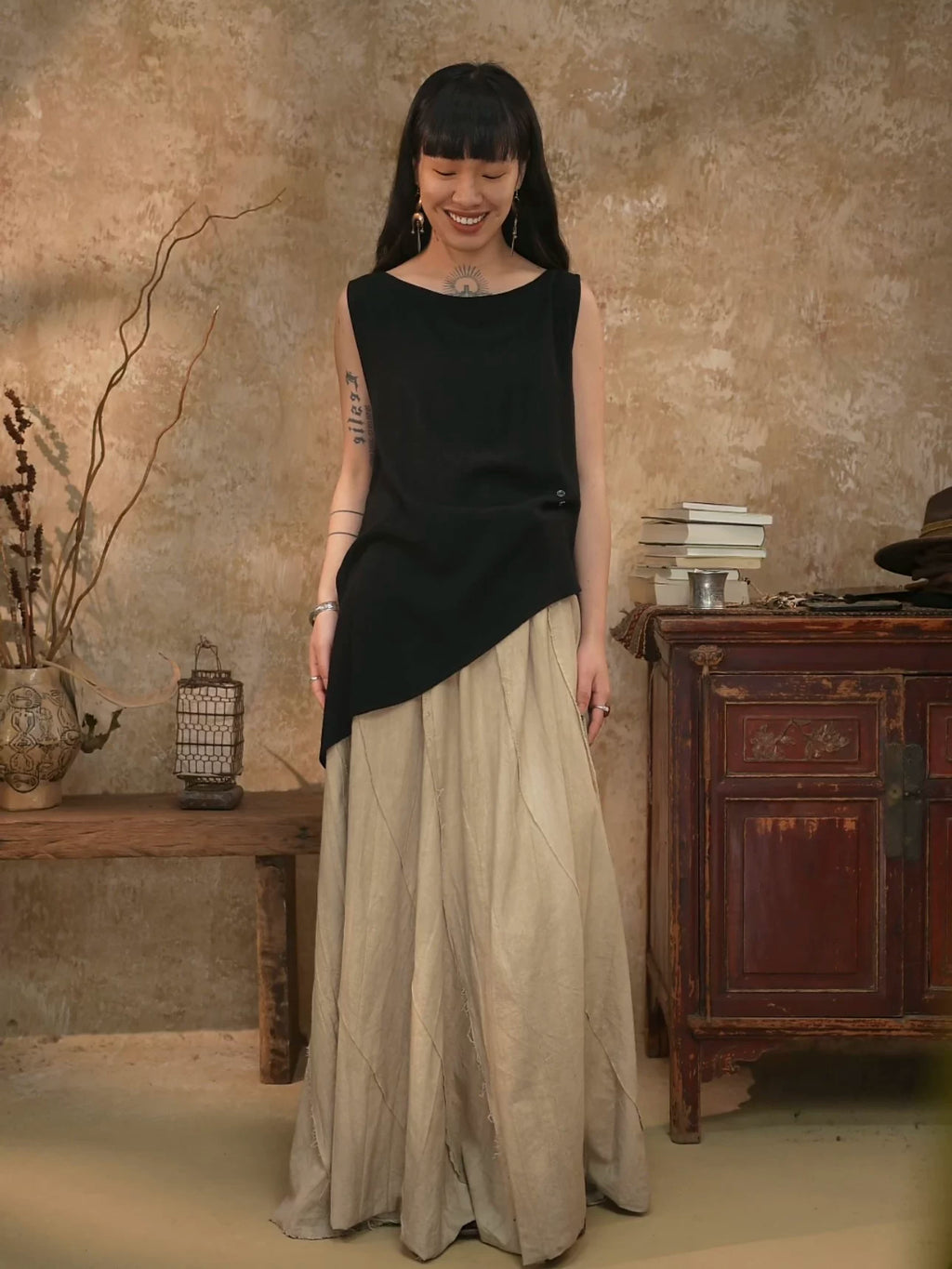 Asymmetrical Linen Blend Tank Top