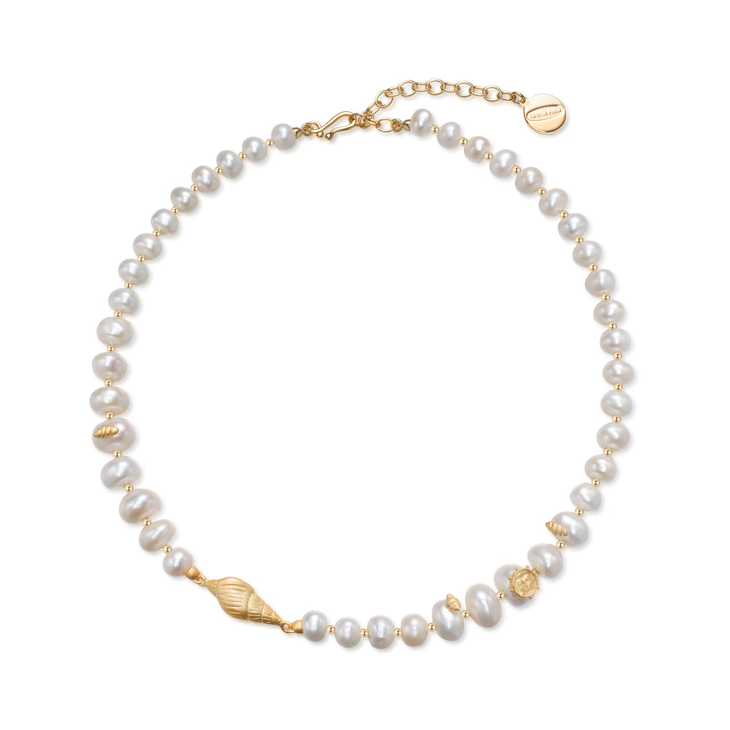 Retro Gold Coin Pearl Necklace,Gold,Lumivault.
