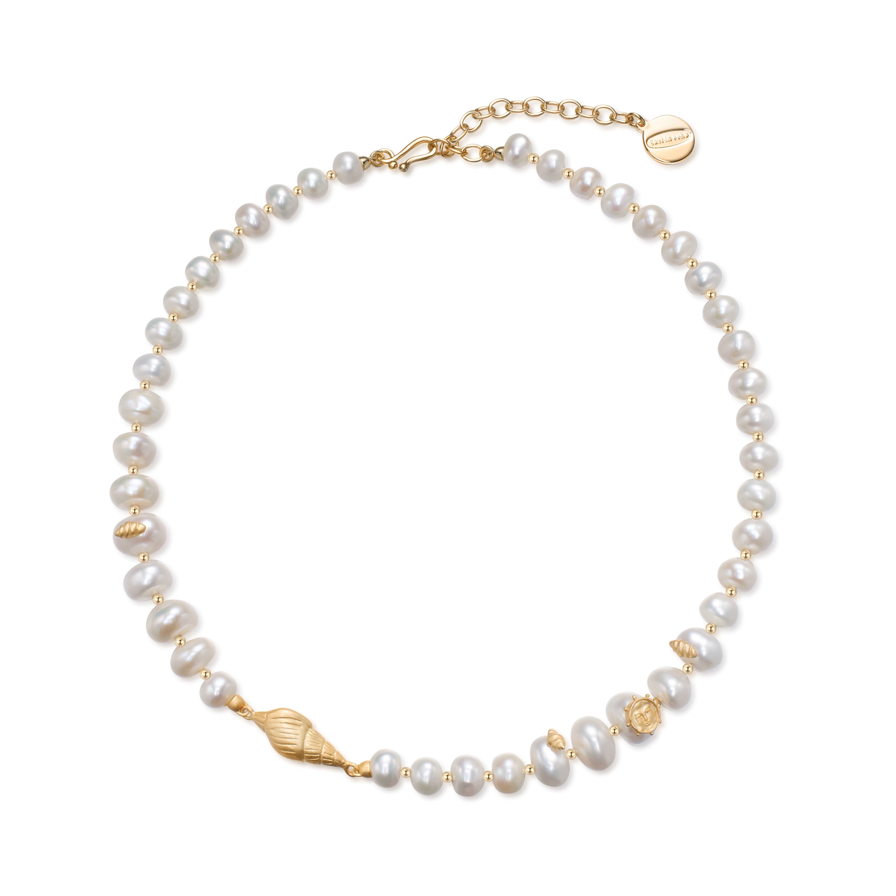 Retro Gold Coin Pearl Necklace,Gold,Lumivault.