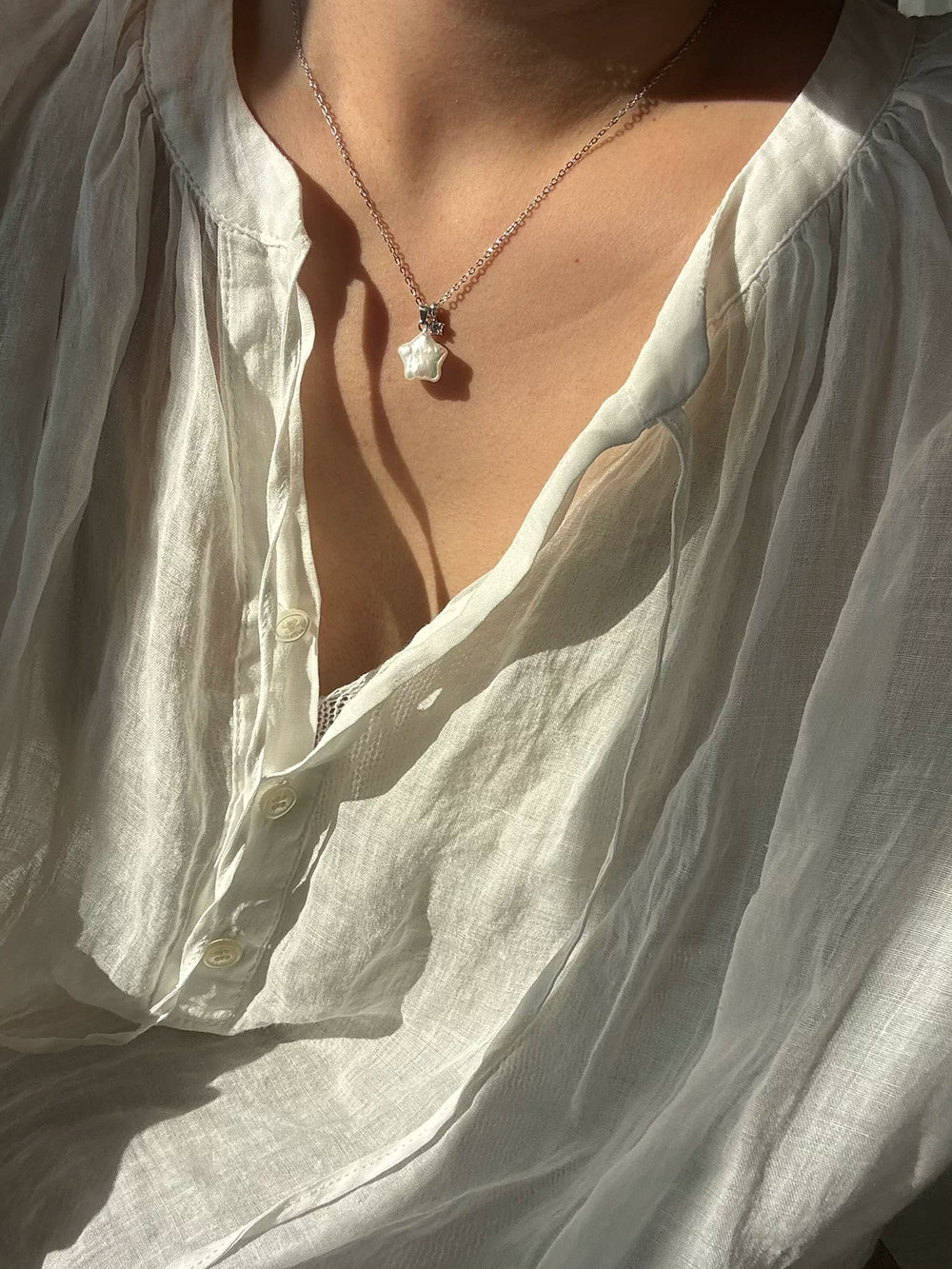 Lucky Star Peal Silver Necklace,Lumivault.