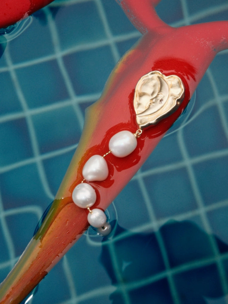 Lost in Echo Heart Pearl Earrings,Lumivault.