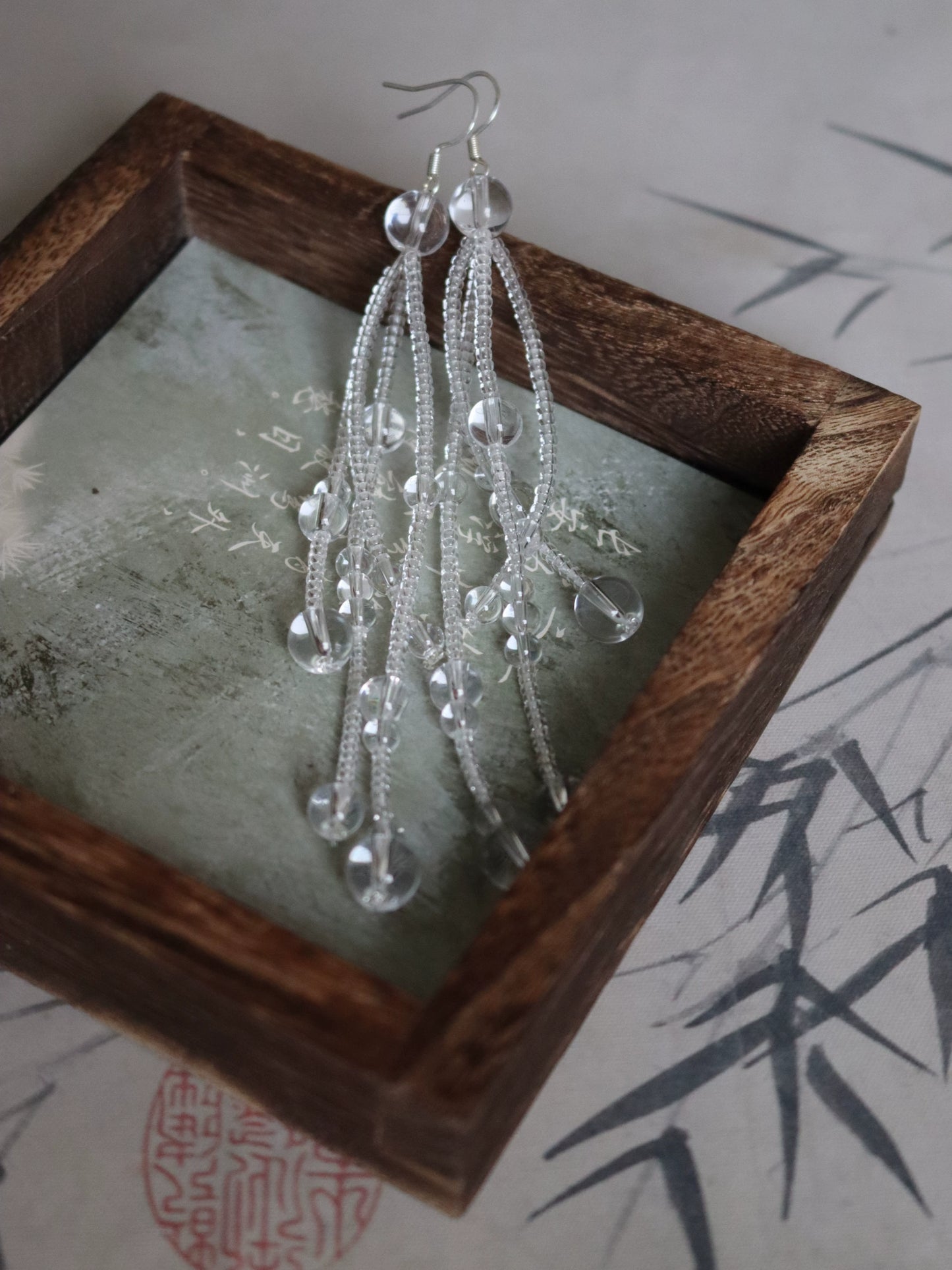 Chinoiserie Dew Crystal Long Earrings