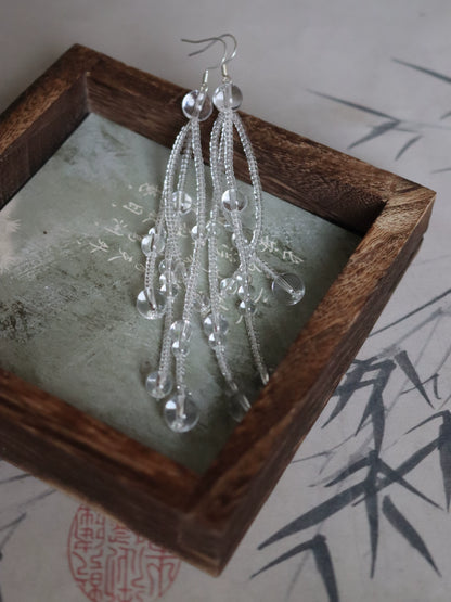 Chinoiserie Dew Crystal Long Earrings