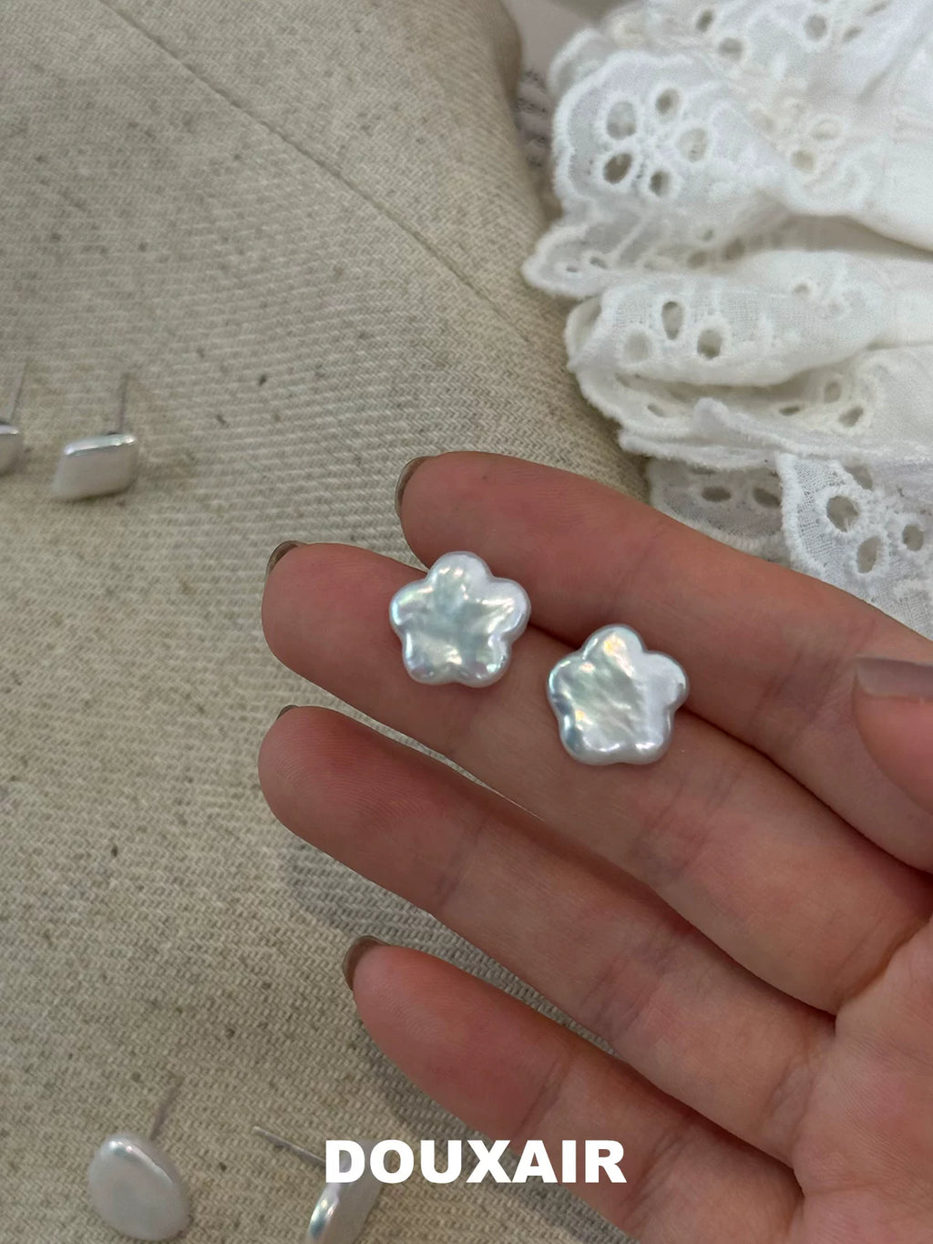 Cute Baroque Pearl Stud Earrings,Plum Blossom,Lumivault.