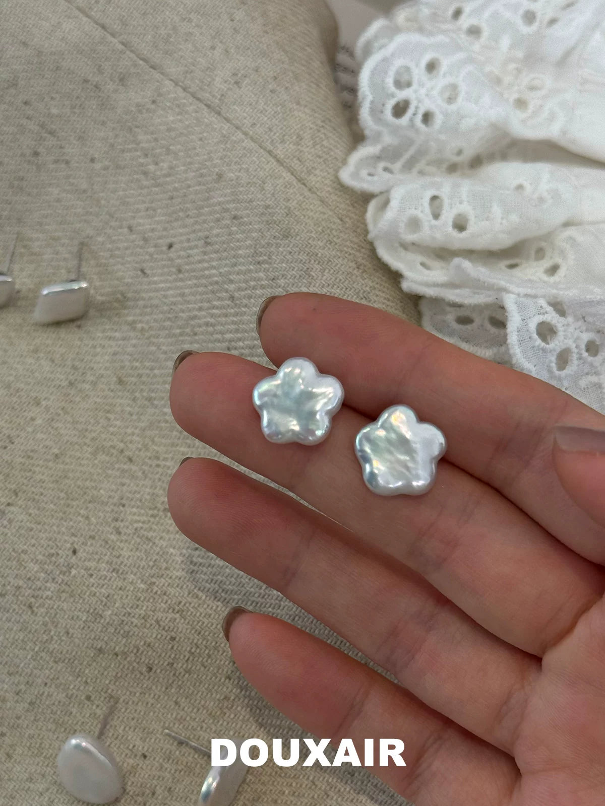 Cute Baroque Pearl Stud Earrings,Plum Blossom,Lumivault.