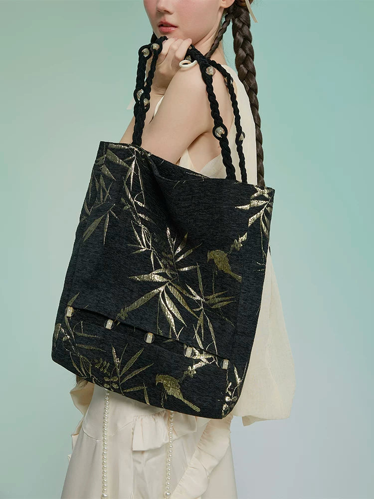 Vintage Velvet Gold Jacquard Tote - Lumivault