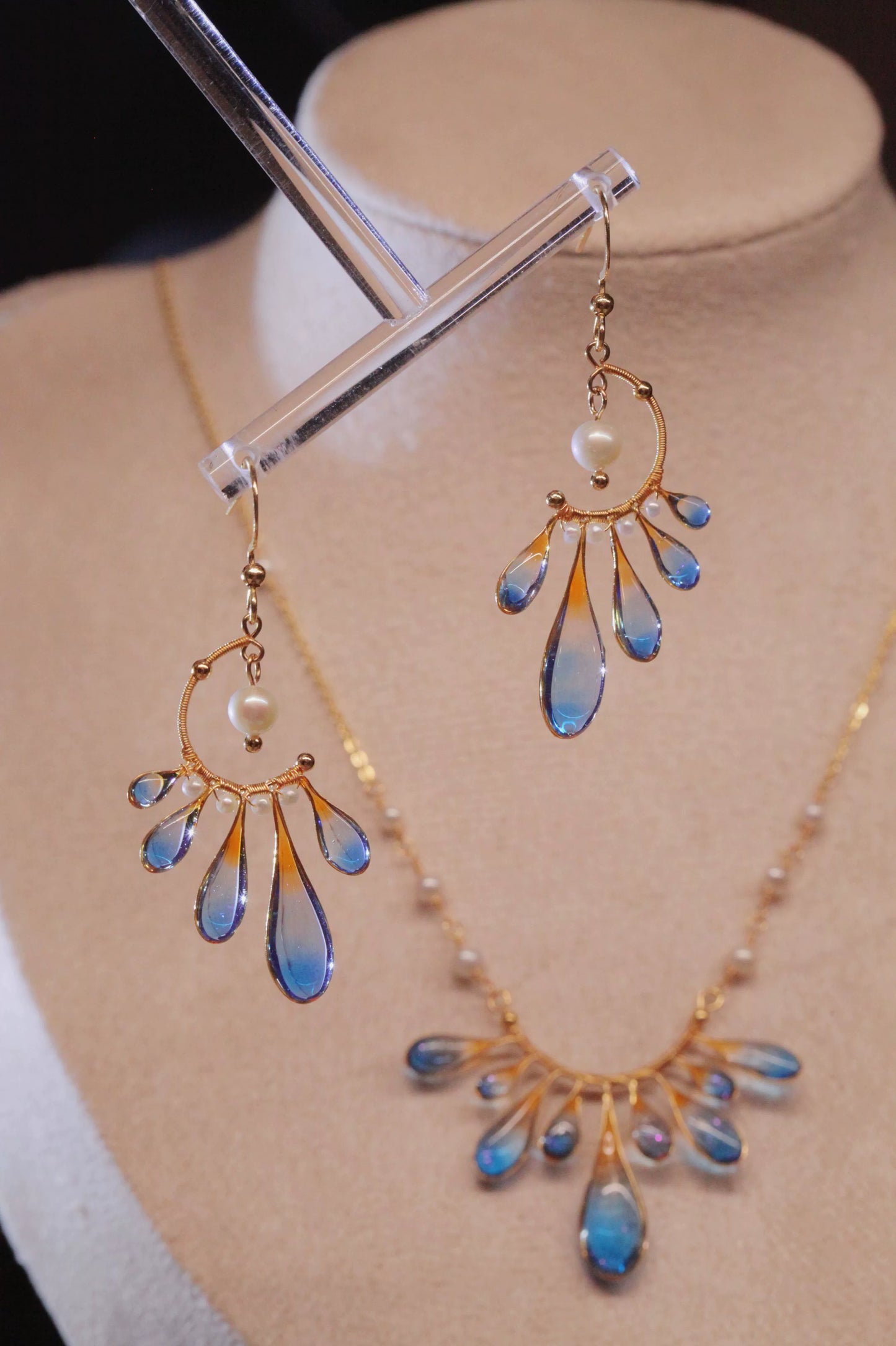 Blue Orange Sea Freshwater Pearl Earrings