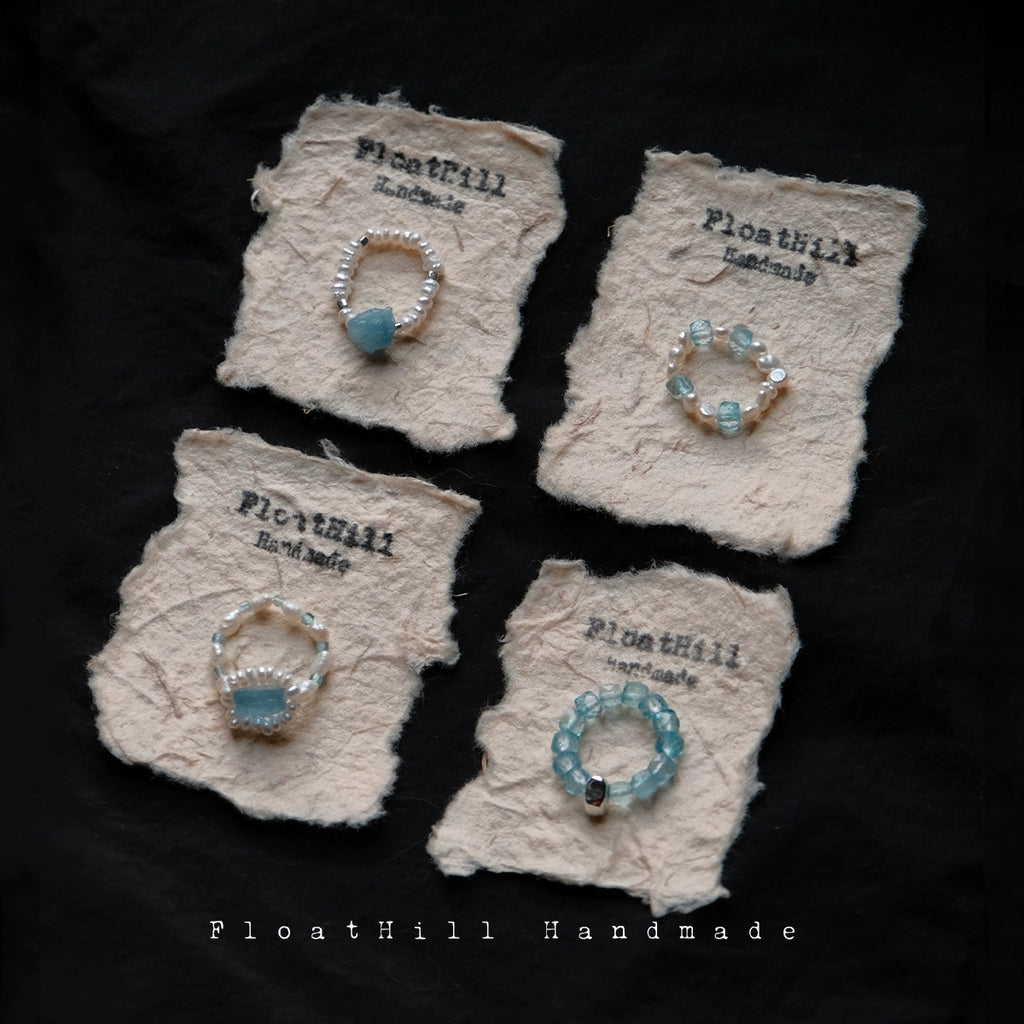 Blue Island Freshwater Pearl Beaded Elastic Ring,Lumivault.