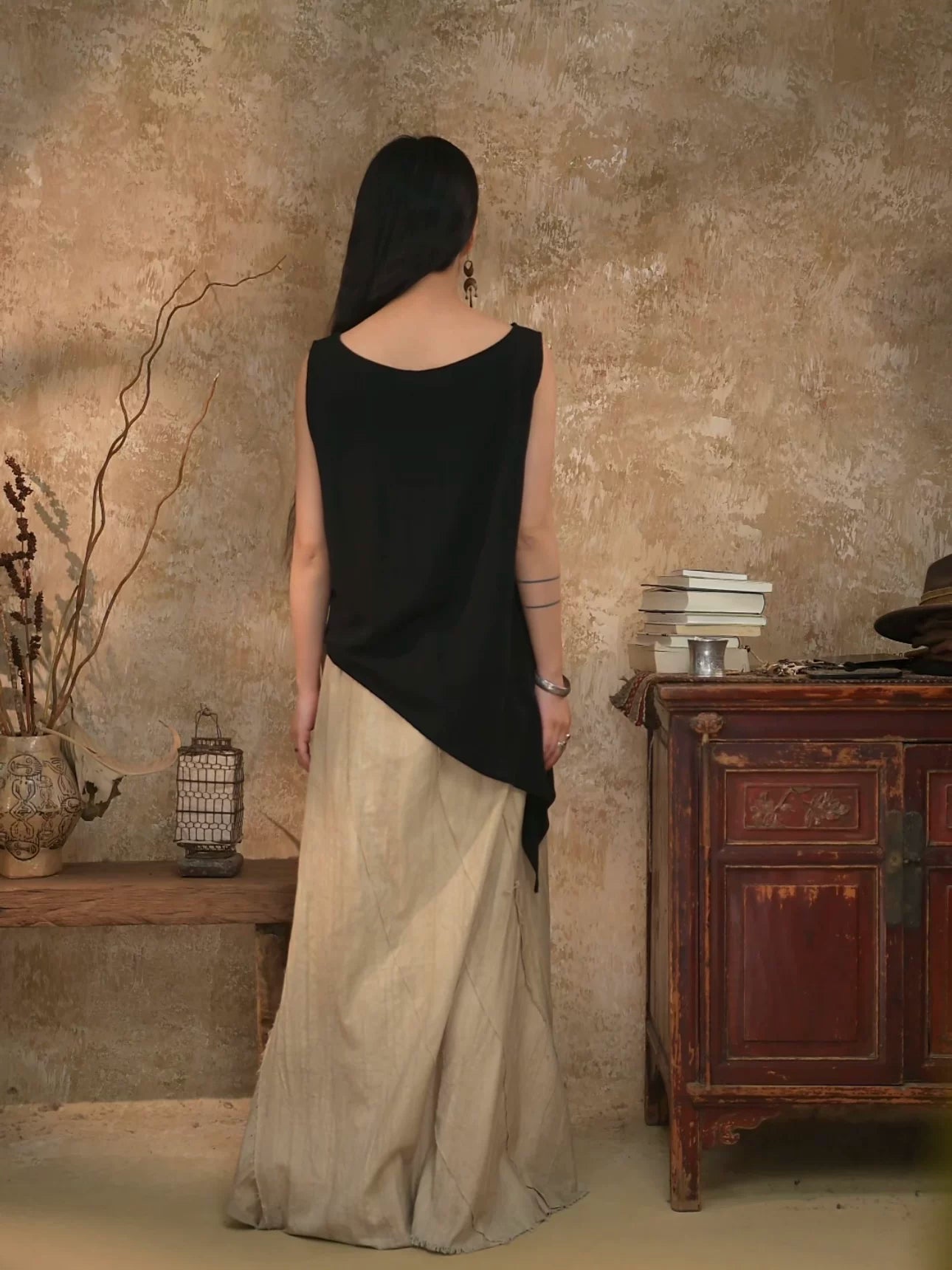 Asymmetrical Linen Blend Tank Top