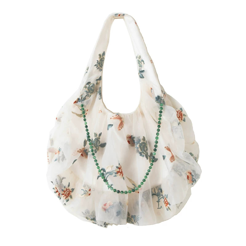 Spring and Summer Embroidery Organza Tote Bag - Lumivault