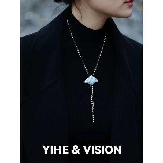 Frost Moth Ceramic Necklace,Lumivault.