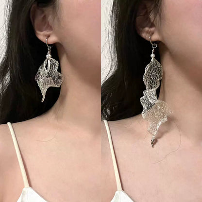 Freshwater Pearl Metal Mesh Lace Earrings
