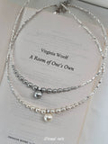 Silver Pearl Beaded Necklace,White Pearl,Lumivault.