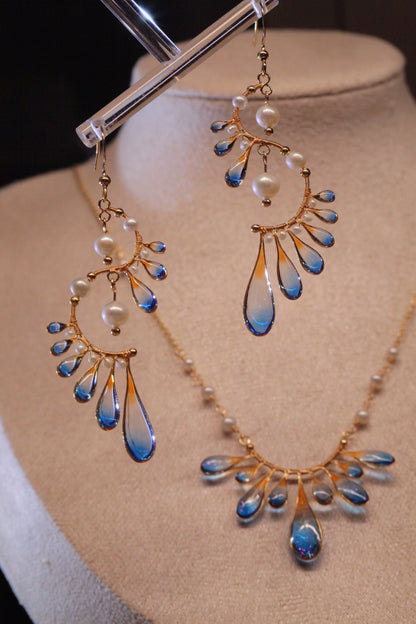 Blue Orange Sea Freshwater Pearl Earrings