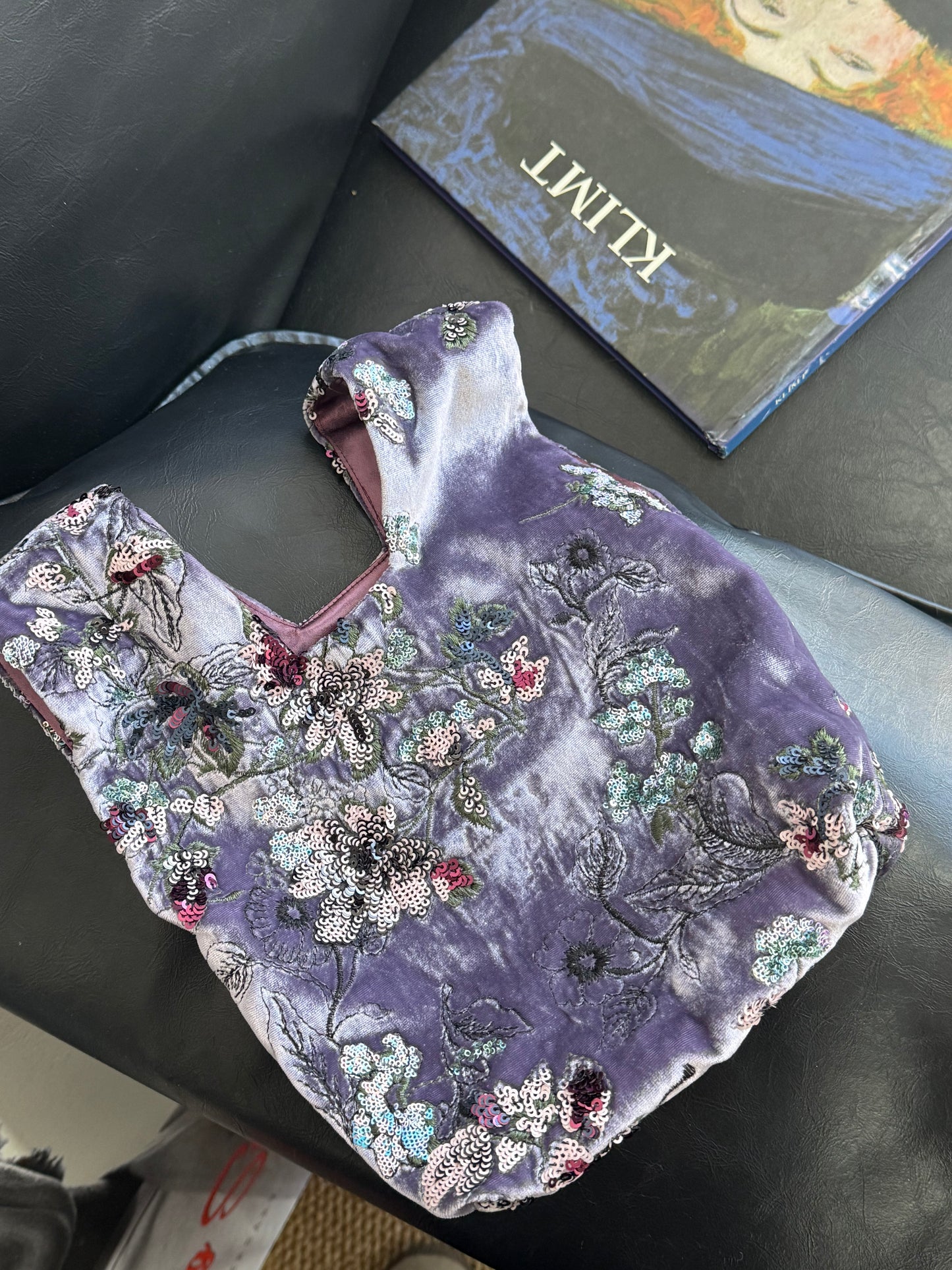 Embroidered Purple Silk Velvet Sequin Bag - Lumivault