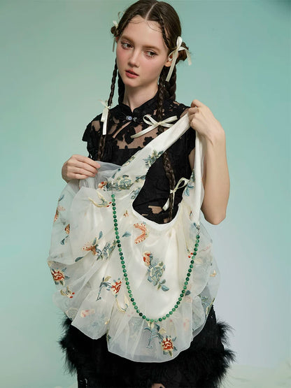 Spring and Summer Embroidery Organza Tote Bag - Lumivault