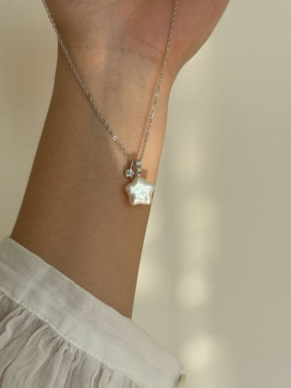 Lucky Star Peal Silver Necklace,Lumivault.