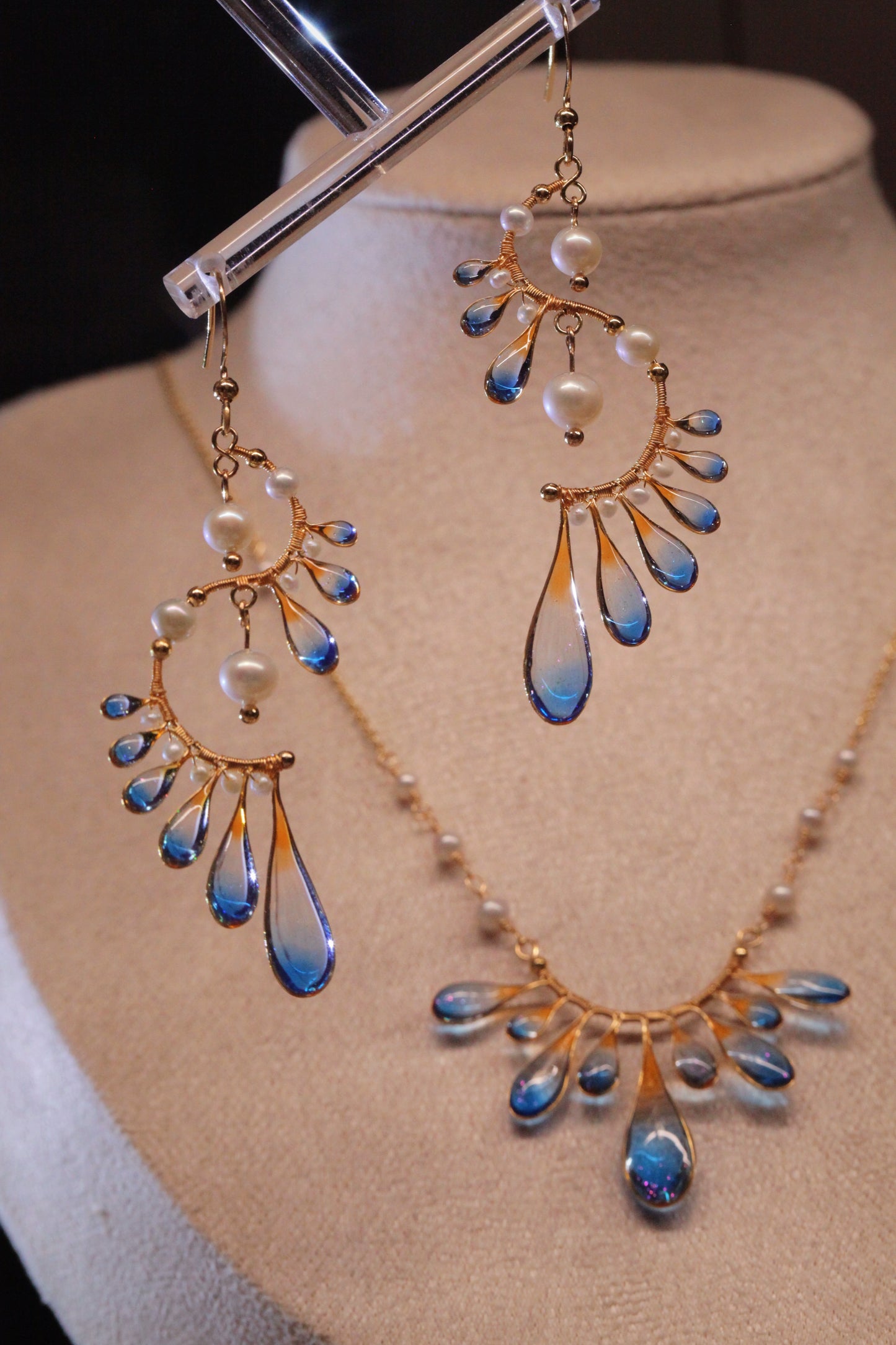 Blue Orange Sea Freshwater Pearl Earrings