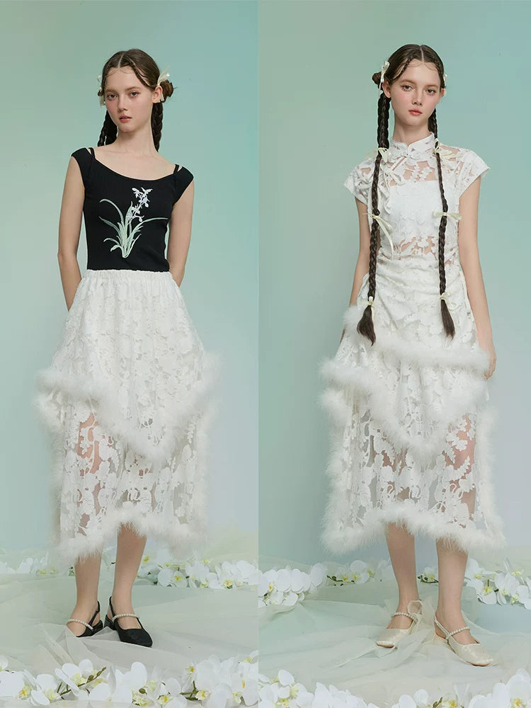 Burnout Blossom Asymmetrical Skirt