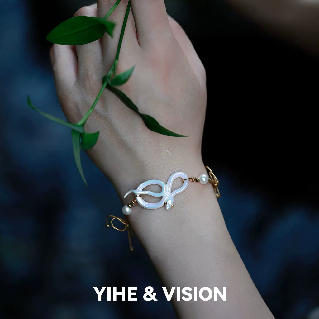 Floating Light White Snake Ceramic Bracelet,Lumivault.