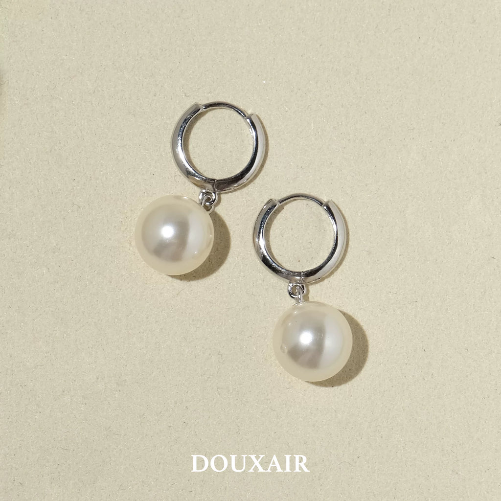 Single Pearl Silver Stud Earrings,10mm Silver Earrings,Lumivault.