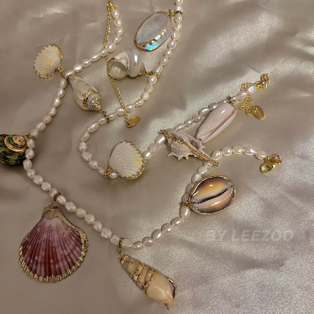 Vintage Baroque Pearl Seashell Necklace,Lumivault.