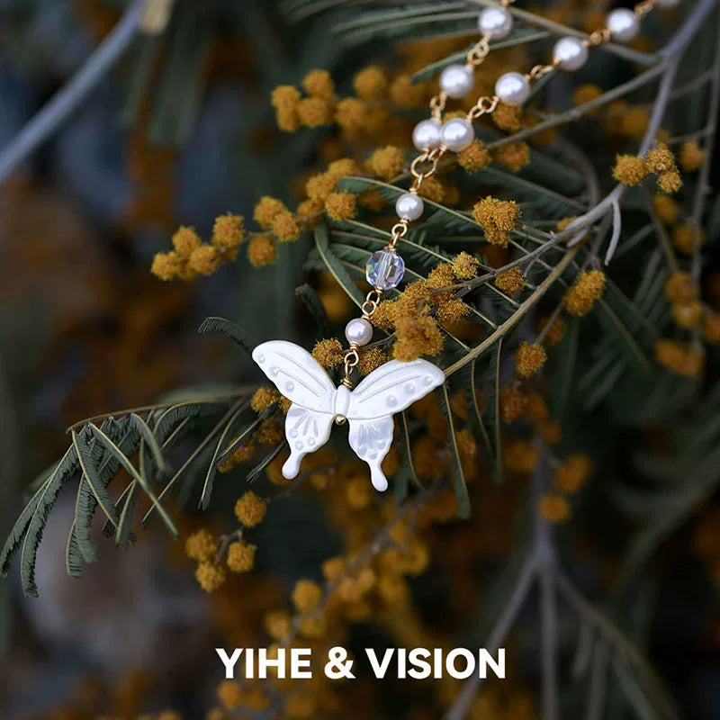 Butterfly Pearl Crystal Necklace