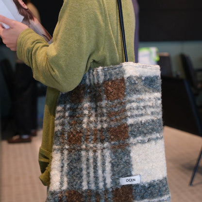 Vintage Plaid Wool Tote Bag - Lumivault