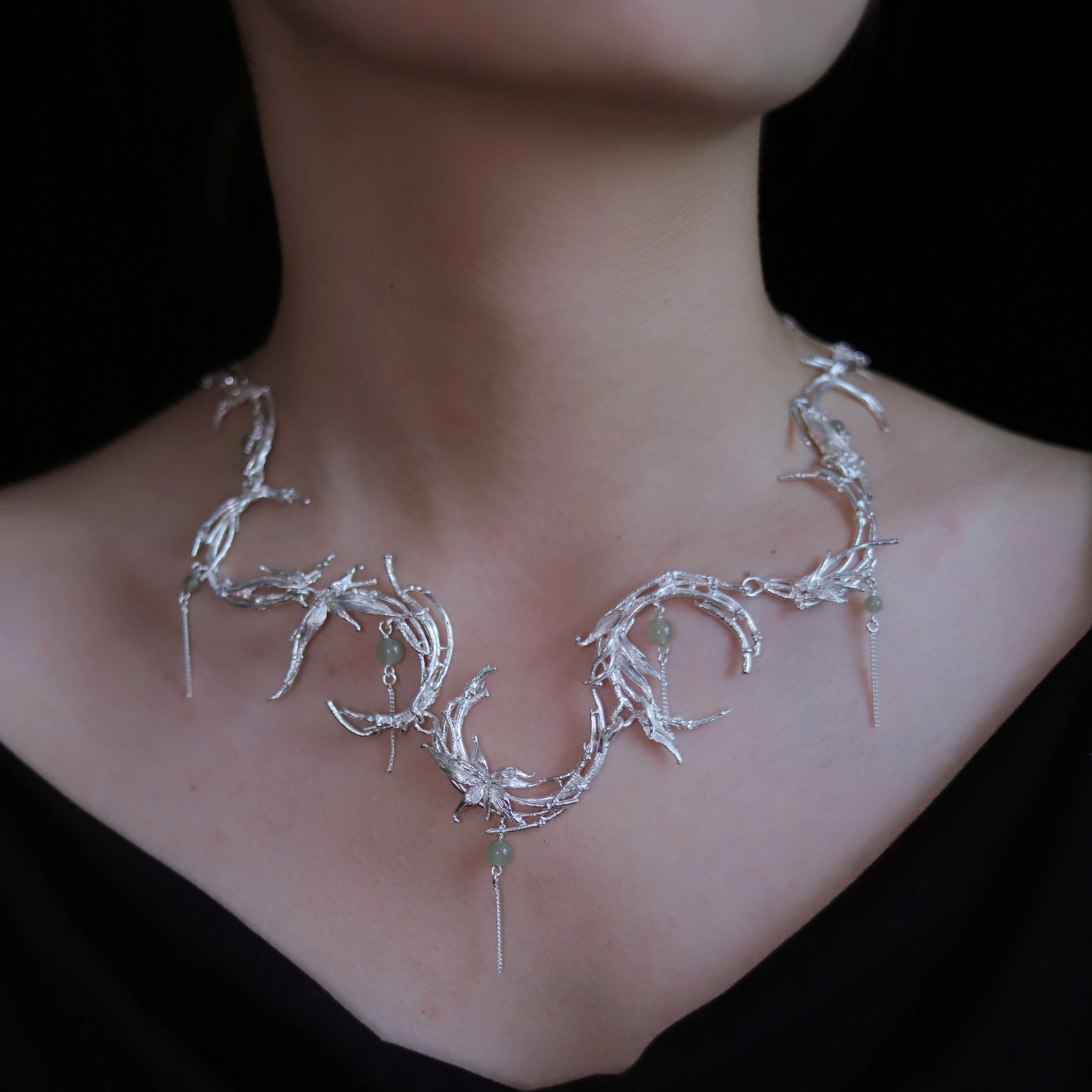 Half Moon Bamboo Silver Necklace,Lumivault.