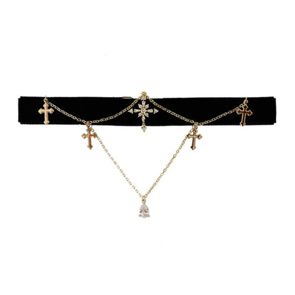 Zircon Cross Black Velvet Choker